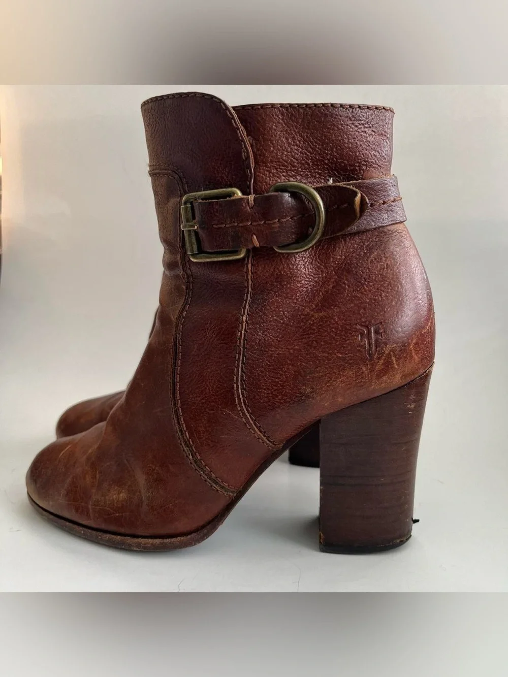 FRYE Brown Leather Patty Riding Boot Buckled Heel 7.5 m